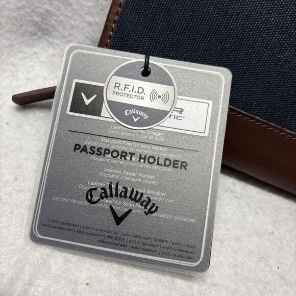 Callaway Passport Holder NWT Leather Cotton RFID Protector Travel Wallet - Picture 2 of 4